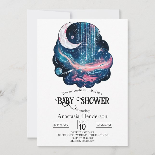 Convites Chá de fraldas Elegante de Estrelas Mágicas (Frente)