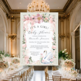 Convites Chá de fraldas Elegante de fita cor-de-rosa embebi