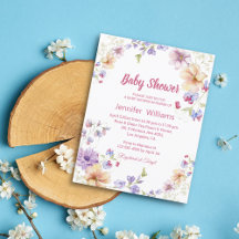 chá de fraldas elegante de flores silvestres, rosa