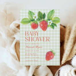 Convites Chá de fraldas Elegante de Strawberry Green Gingha