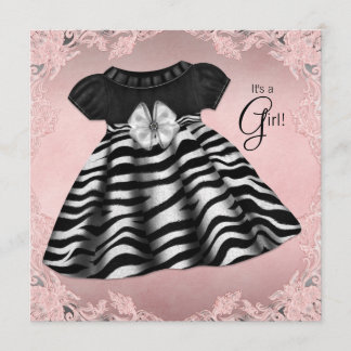 Convites Chá de fraldas Elegante de Zebra Rosa