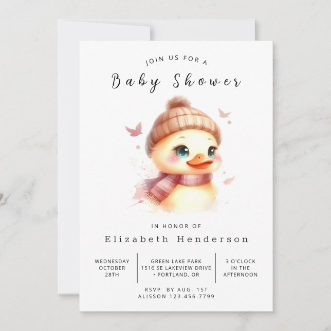 Convites Chá de fraldas Elegante Digital Duck (Frente)