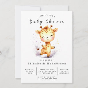 Convites Chá de fraldas Elegante Digital Giraffe