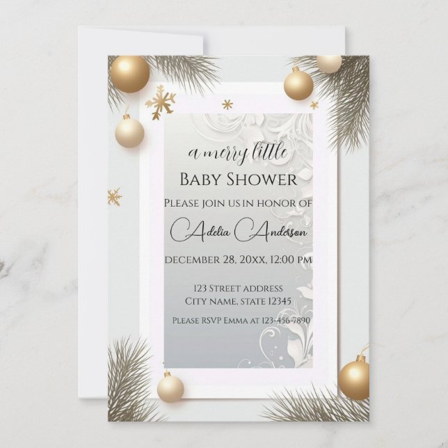 Convites Chá de fraldas Elegante Dourado de Ano Novo (Frente)