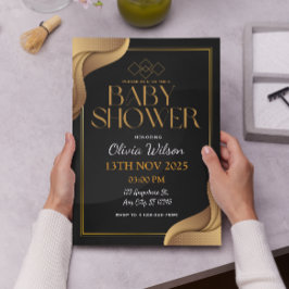 Convites Chá de fraldas Elegante Dourado e neutro para o gê