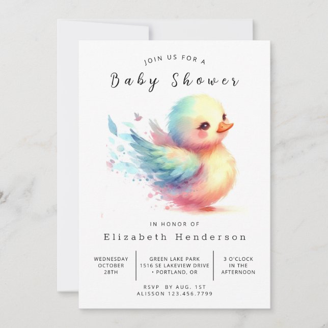 Convites Chá de fraldas Elegante Editável Duck (Frente)