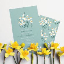 Chá de fraldas elegante floral azul margarida