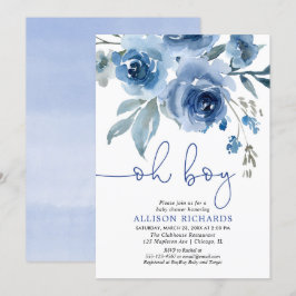 Convites Chá de fraldas elegante floral do menino dos azuis