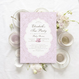 Convites Chá de fraldas Elegante Lace Roxo do Tea Party