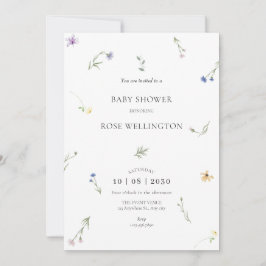 Convites Chá de fraldas elegante minimalista de flores silv