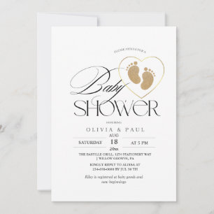 Convites Chá de fraldas Elegante minimalista Dourado com br