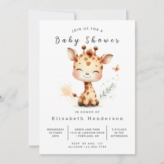 Convites Chá de fraldas Elegante Online Giraffe (Frente)