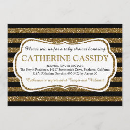 Convites Chá de fraldas Elegante Preto e Dourado de Listras