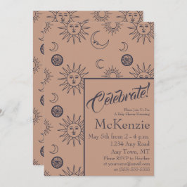 Convites Chá de fraldas Elegante Sun e Moon Celestial