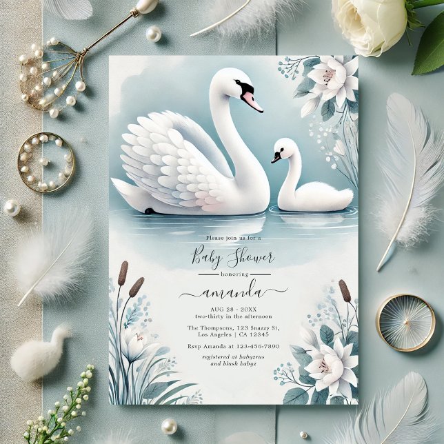 Convites Chá de fraldas Elegante Swan e Cygnet (Elegant Swan and Cygnet Baby Shower Invitation)
