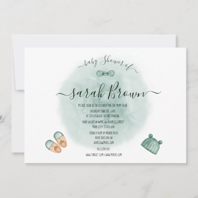 CONVITES CHÁ DE FRALDAS ELEGANTE VERDE E LARANJA (Frente)