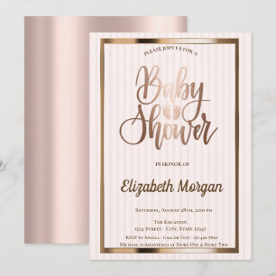 Convites Chá de fraldas em tiras Douradas de Rosa de chic 