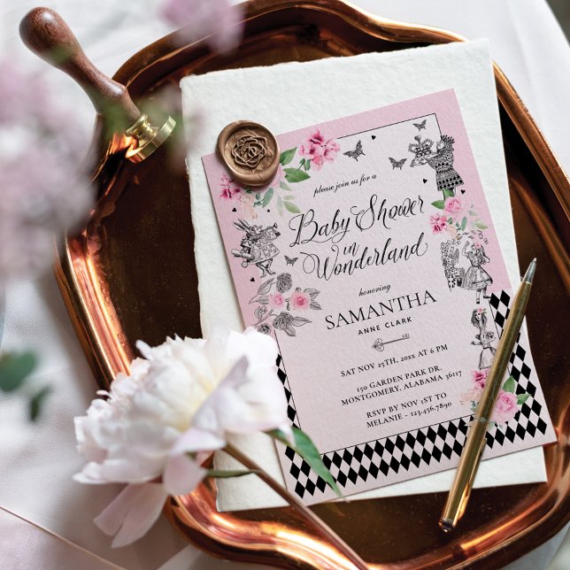 Convites Chá de fraldas em Wonderland Chic Floral Fairytale (Baby Shower in Wonderland Chic Floral Fairytale Invitation)