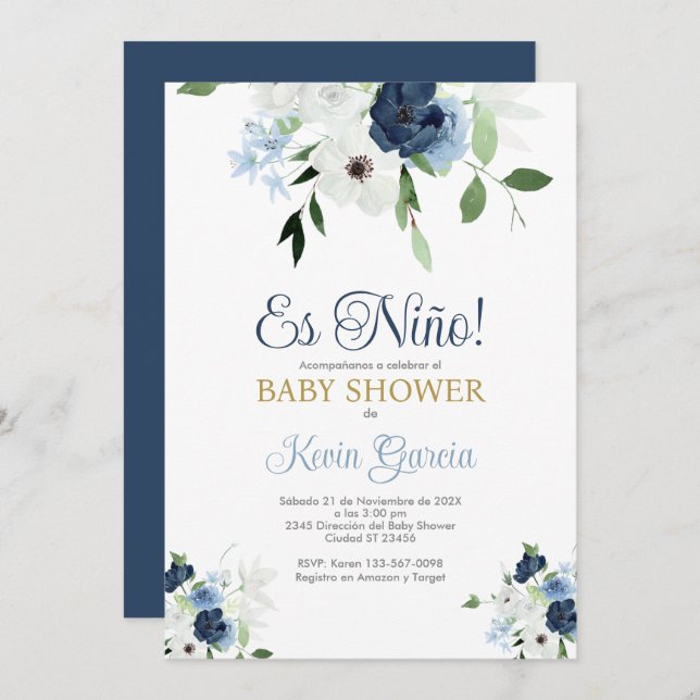 Convites Chá de fraldas espanhol (Frente/Verso)