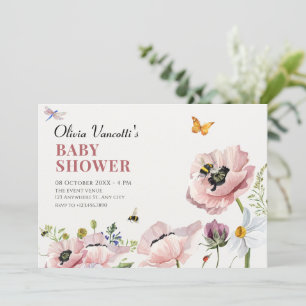 Convites Chá de fraldas estético floral de abelhas