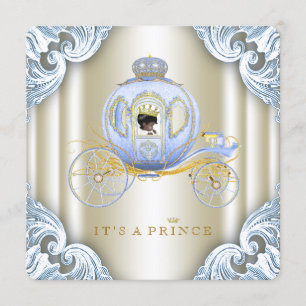 Convites Chá de fraldas Étnico Príncipe Carruagem Azul e Do
