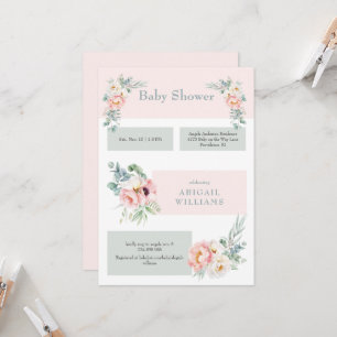 Convites Chá de fraldas Eucalipto Floral Blush