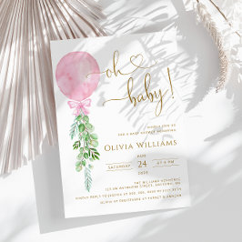 Convites Chá de fraldas Eucalyptus, Baby Pink Balloon