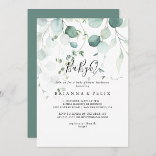 Convites Chá de fraldas Eucalyptus BabyQ Verde de Verão Bar