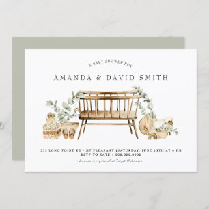 Convites Chá de fraldas Eucalyptus Bohemian Verde 