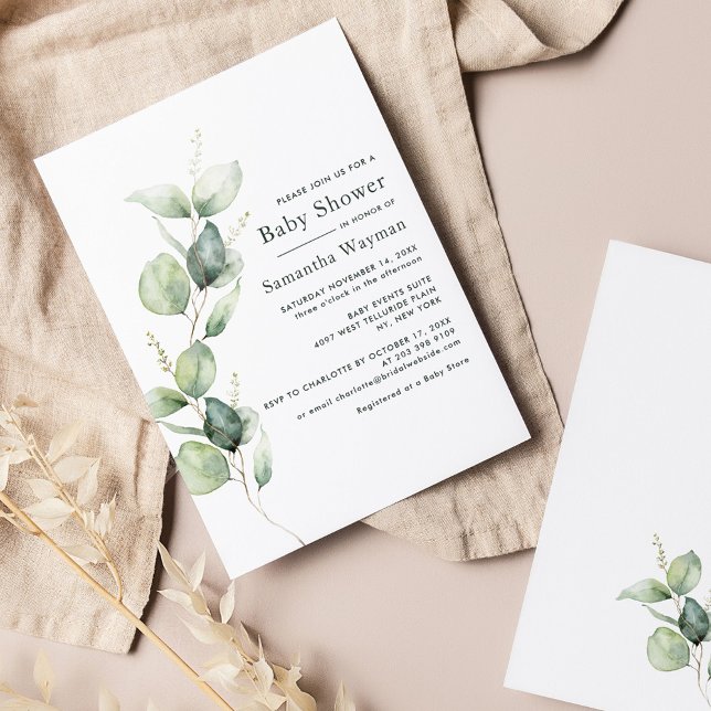 Convites Chá de fraldas Eucalyptus Botanical Greeneric Boy (Eucalyptus Greenery Baby Shower Invitation)