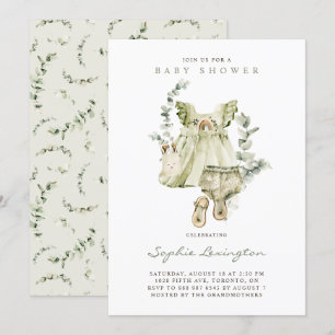 Convites Chá de fraldas Eucalyptus de Vestido Verde Boho