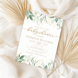 Convites Chá de fraldas Eucalyptus Dourado verde