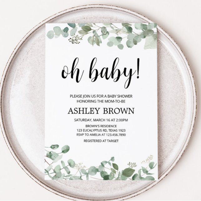 Convites Chá de fraldas Eucalyptus Greenery (Oh Baby Greenery Baby Shower Invitation)