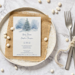 Convites Chá de fraldas Evergreen coberto por neve com aqua