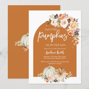 Convites Chá de fraldas Fall Boho Arch Pumpkin Floral TWIN