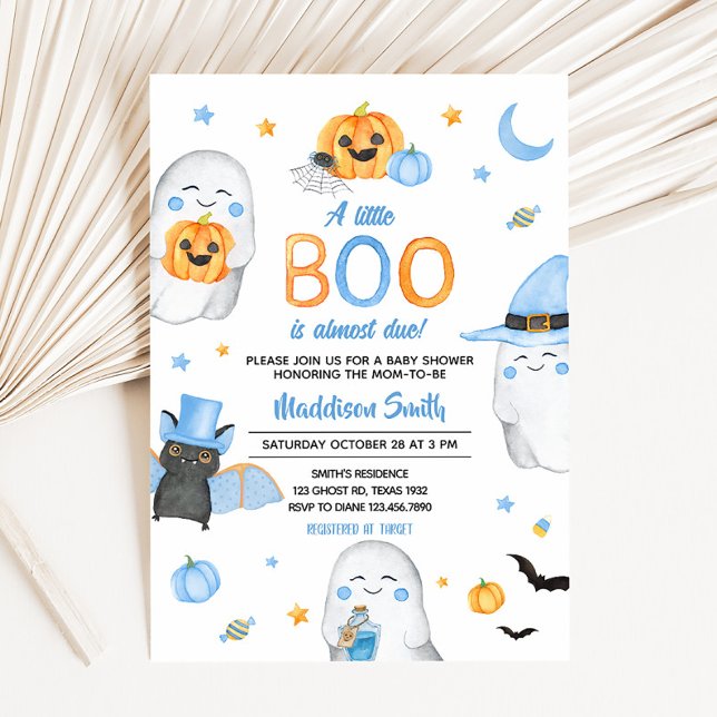 Convites Chá de fraldas Fantasma Blue Little Boo (A Little Boo Ghost Baby Shower Invitation)