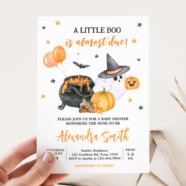 Convites Chá de fraldas Fantasma Orange Little Boo (Ghost Halloween Baby Shower Invitation)