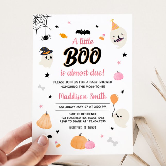 Convites Chá de fraldas Fantasma Rosa Pequeno (Cute A Little Boo Ghost Baby Shower Invitation)