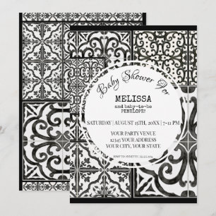 Convites Chá de fraldas Fazenda Rústico Azulejo Branco Br