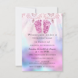 Convites Chá de fraldas Feed Girl Royal Pink Glitter Floral