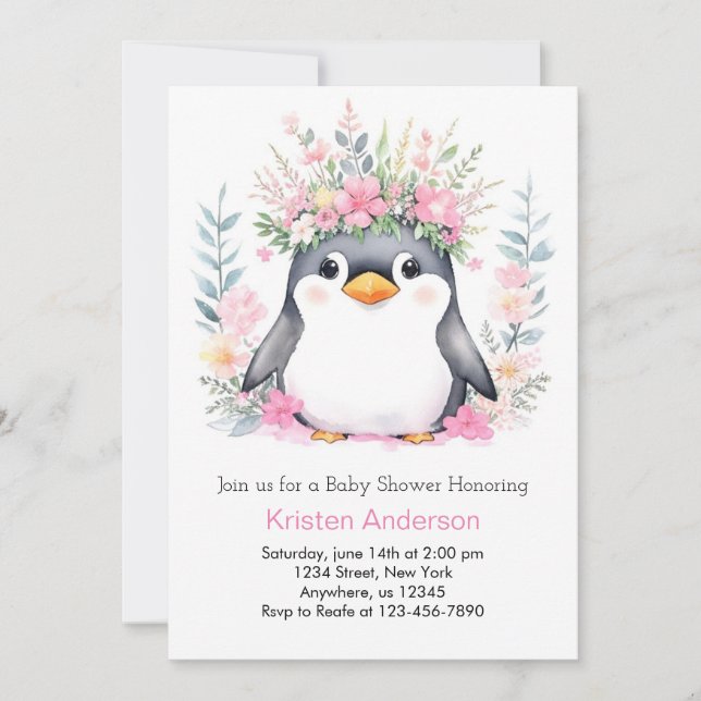 Convites Chá de fraldas Feliz de Sussurros de Pinguim (Frente)