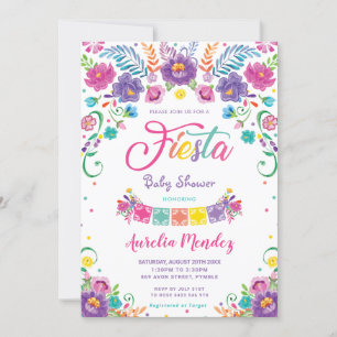 Convites Chá de fraldas Fiesta, Flor Floral Mexicano