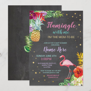 Convites Chá de fraldas Flamingo Chalk Luau Dourado Invite