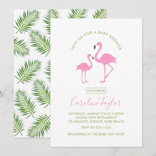 Convites Chá de fraldas Flamingo de Aquarela Rosa