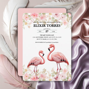 Convites Chá de fraldas Flamingo, Elegante Floral, Rosa