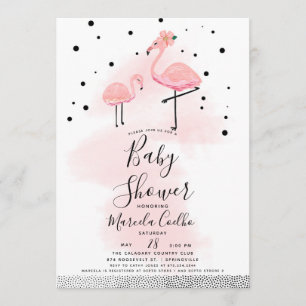 Convites Chá de fraldas Flamingo, preto e rosa, moderno e e