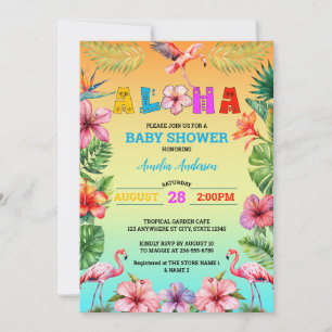 Convites Chá de fraldas Flamingo Tropical de Aloha Hawaii