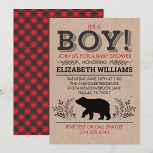 Convites Chá de fraldas Flannel Rustic Boy