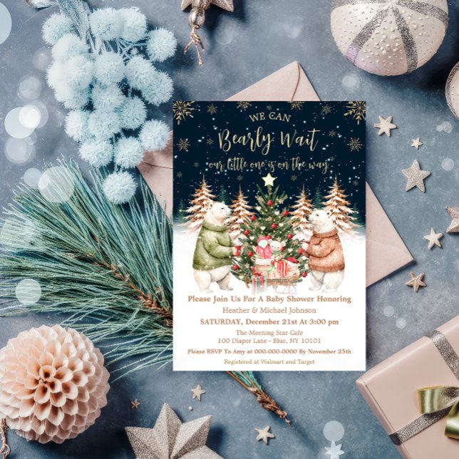 Convites Chá de fraldas Floco de Neve do Urso Polar de inve (Criador carregado)