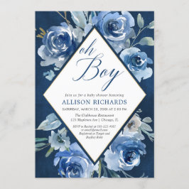 Convites Chá de fraldas floral azul do menino oh